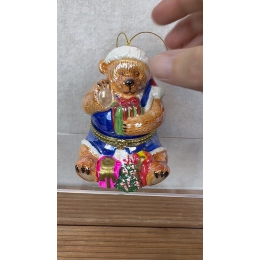 Vtg Ceramic Teddy Bear Musical Ornament Christmas Holiday Decor